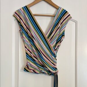 Catch Me Striped Multicolor Wrap Top size Medium